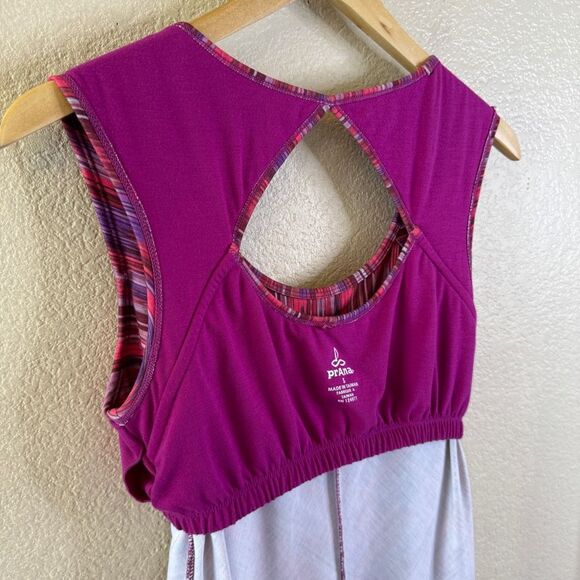 Prana Athletic Sport Tank Dress Womens Small Purple Spacedye Calico Built In Bra - Picture 9 of 11